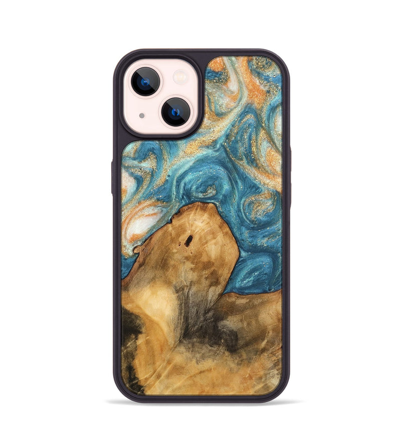 iPhone 14 Wood Phone Case - Kendal (Teal & Gold, 743442)