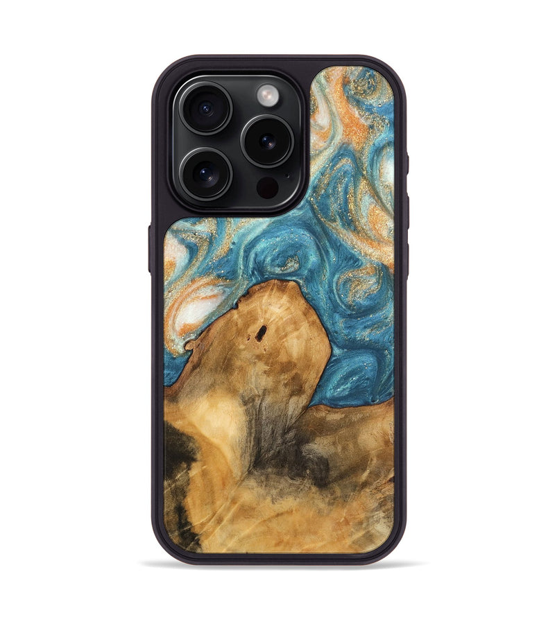 iPhone 15 Pro Wood Phone Case - Kendal (Teal & Gold, 743442)