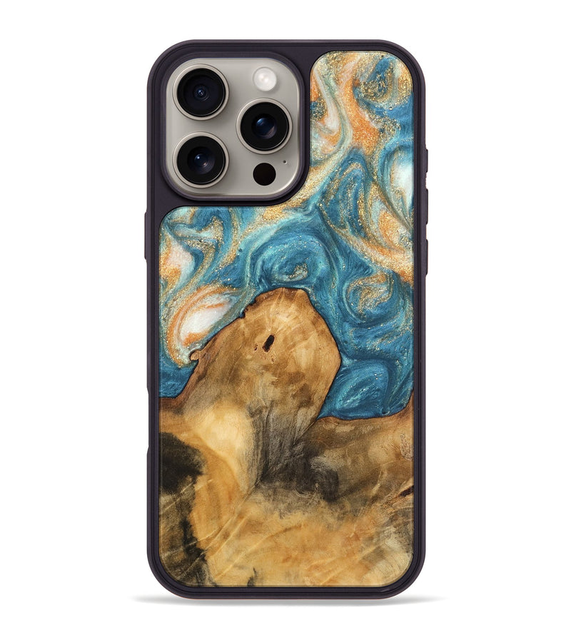 iPhone 16 Pro Max Wood Phone Case - Kendal (Teal & Gold, 743442)