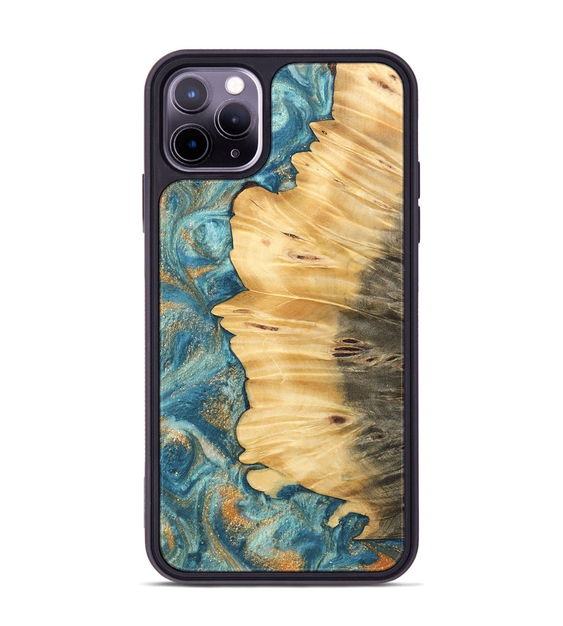 iPhone 11 Pro Max Wood Phone Case - Case (Teal & Gold, 743443)