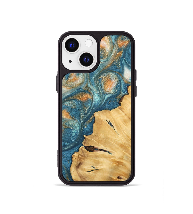 iPhone 13 mini Wood Phone Case - Nella (Teal & Gold, 743451)