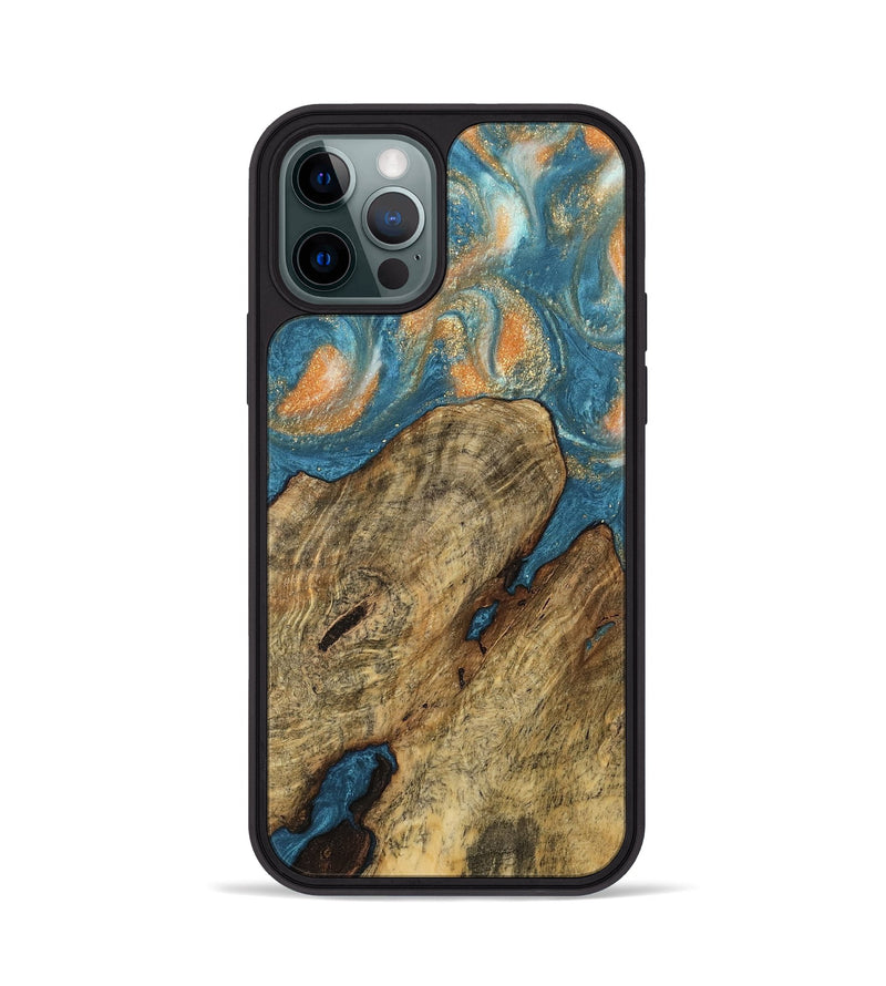 iPhone 12 Pro Wood Phone Case - Norrie (Teal & Gold, 743455)