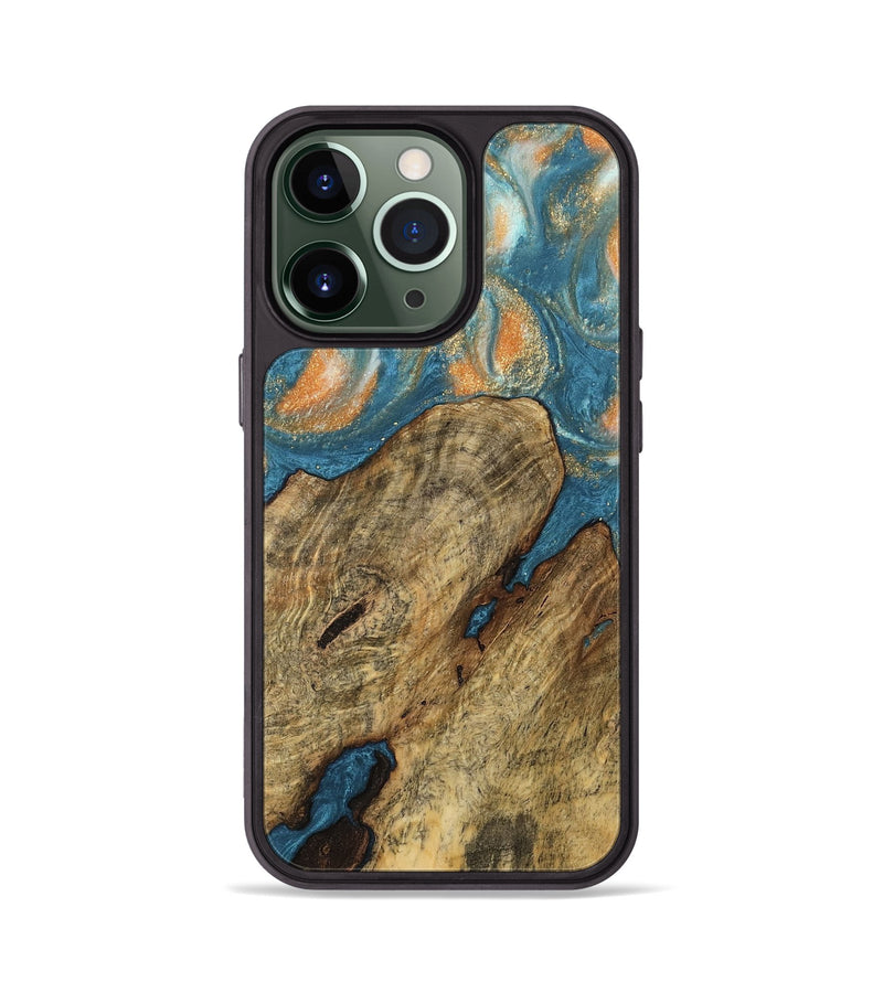 iPhone 13 Pro Wood Phone Case - Norrie (Teal & Gold, 743455)