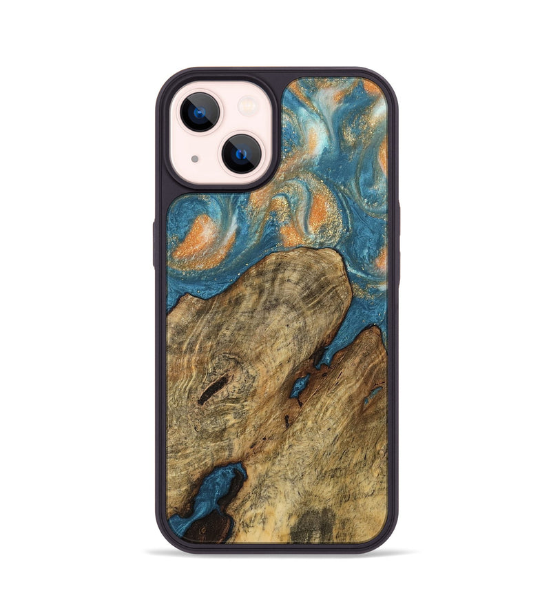 iPhone 14 Wood Phone Case - Norrie (Teal & Gold, 743455)