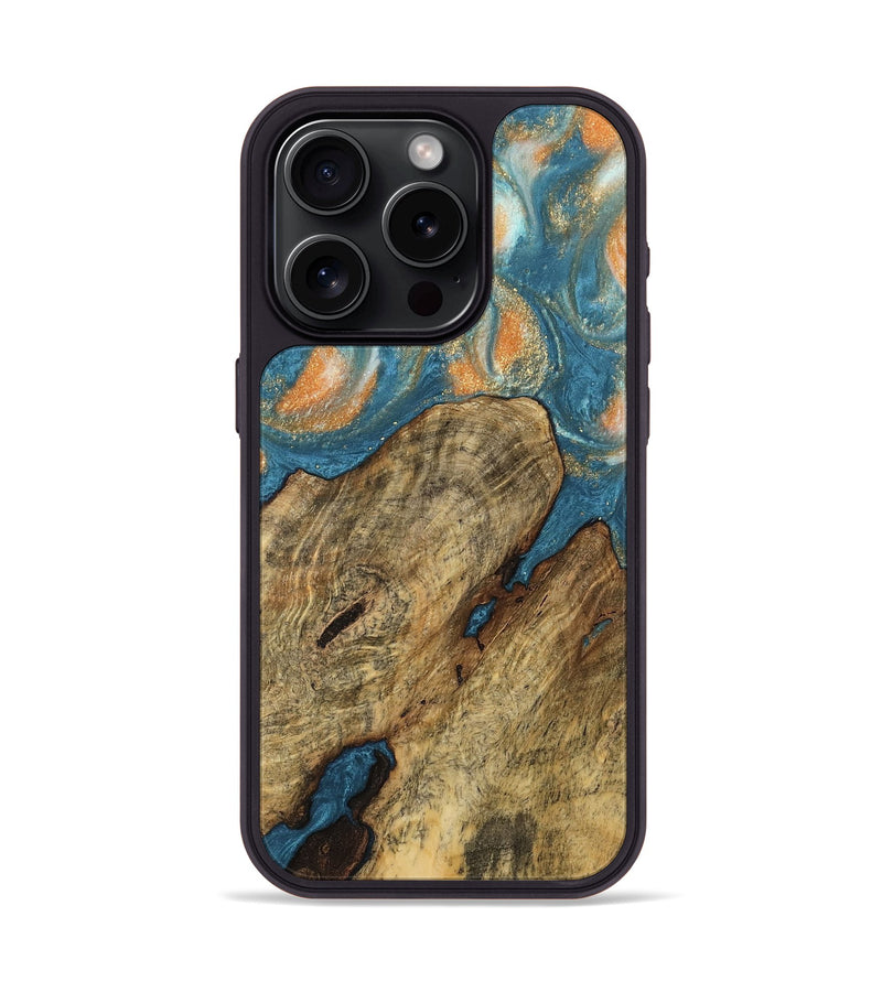 iPhone 15 Pro Wood Phone Case - Norrie (Teal & Gold, 743455)