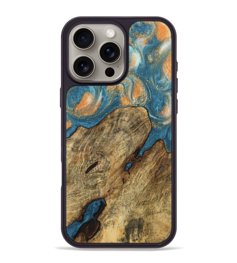 iPhone 16 Pro Max Wood Phone Case - Norrie (Teal & Gold, 743455)