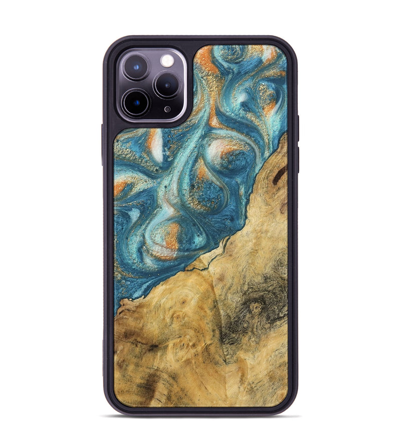 iPhone 11 Pro Max Wood Phone Case - Leopold (Teal & Gold, 743460)