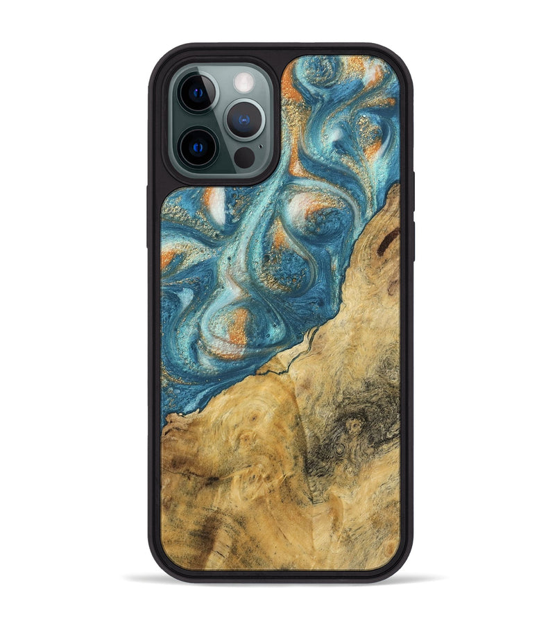 iPhone 12 Pro Max Wood Phone Case - Leopold (Teal & Gold, 743460)