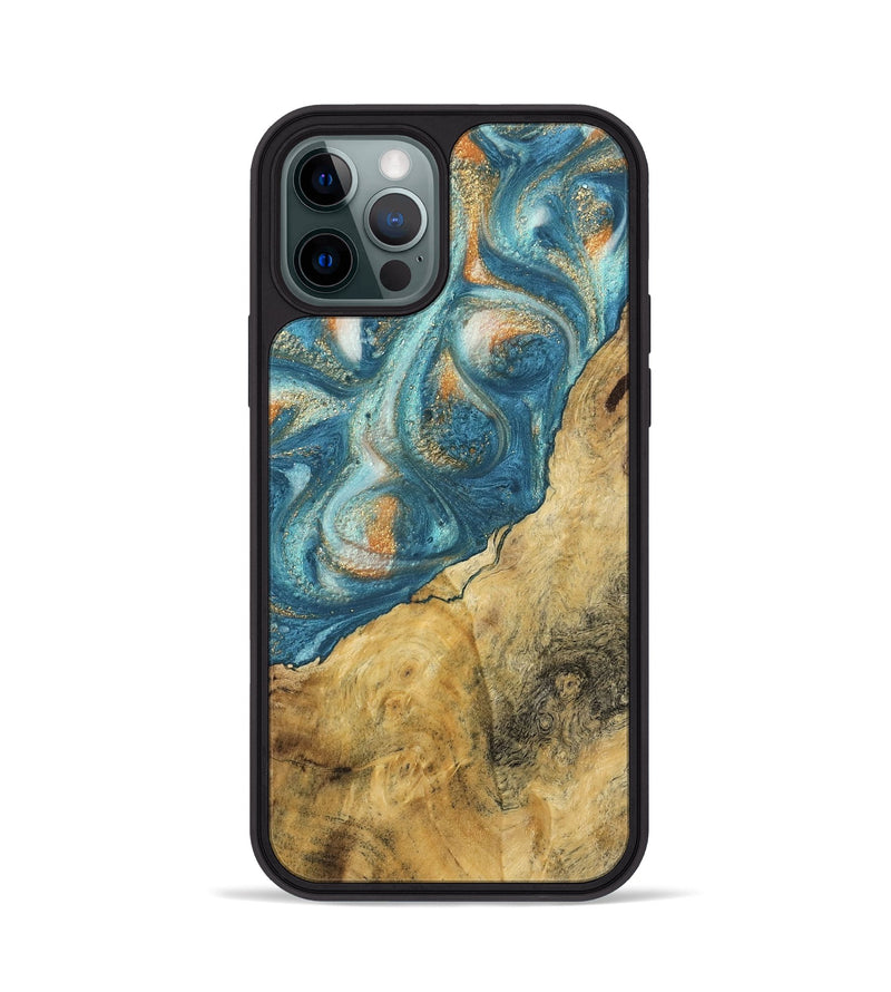 iPhone 12 Pro Wood Phone Case - Leopold (Teal & Gold, 743460)