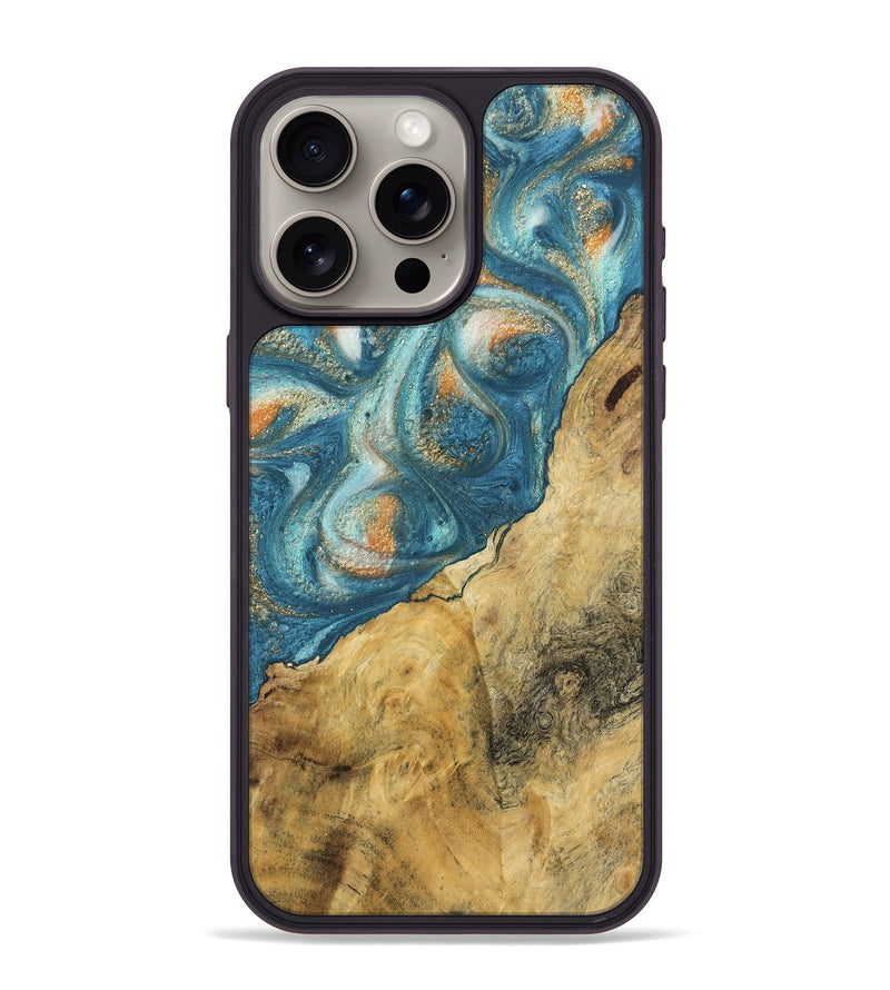 iPhone 15 Pro Max Wood Phone Case - Leopold (Teal & Gold, 743460)