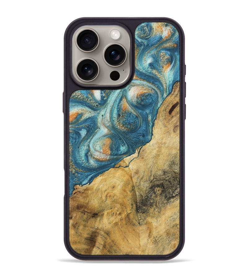 iPhone 16 Pro Max Wood Phone Case - Leopold (Teal & Gold, 743460)