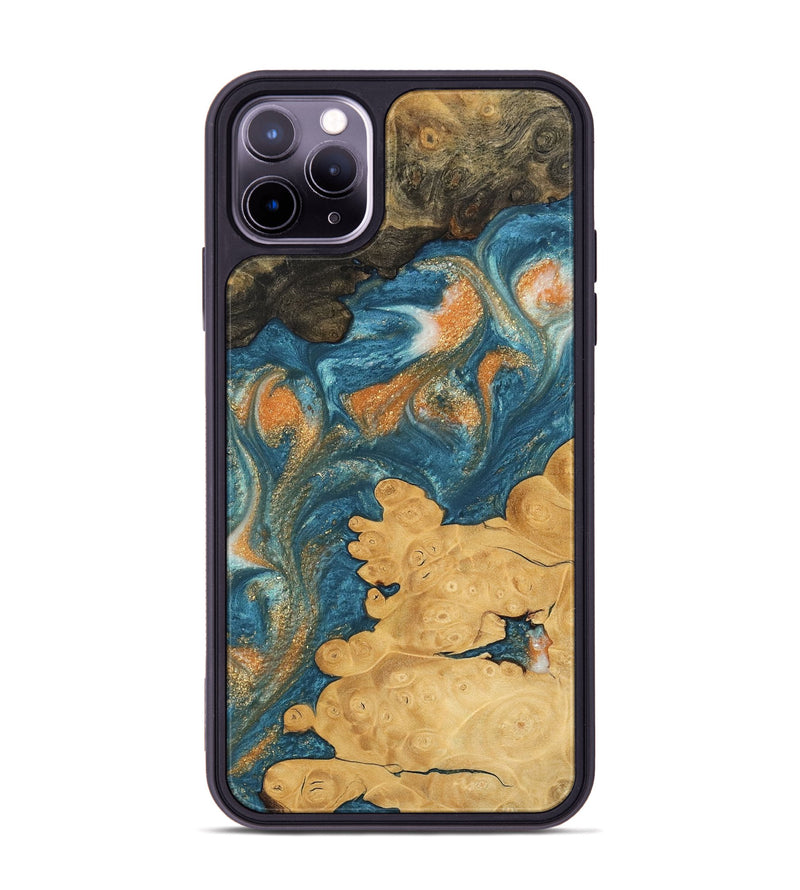 iPhone 11 Pro Max Wood Phone Case - Joao (Teal & Gold, 743464)