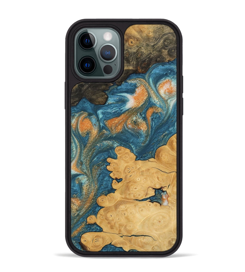 iPhone 12 Pro Max Wood Phone Case - Joao (Teal & Gold, 743464)