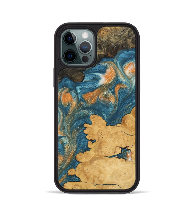 iPhone 12 Pro Wood Phone Case - Joao (Teal & Gold, 743464)