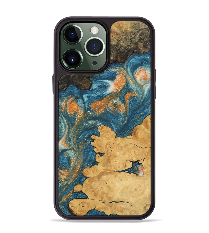 iPhone 13 Pro Max Wood Phone Case - Joao (Teal & Gold, 743464)