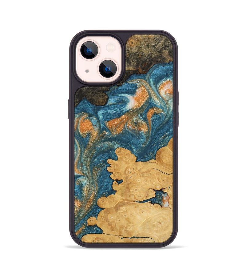 iPhone 14 Wood Phone Case - Joao (Teal & Gold, 743464)