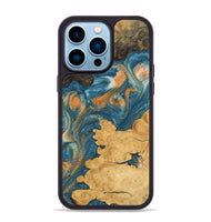 iPhone 14 Pro Max Wood Phone Case - Joao (Teal & Gold, 743464)