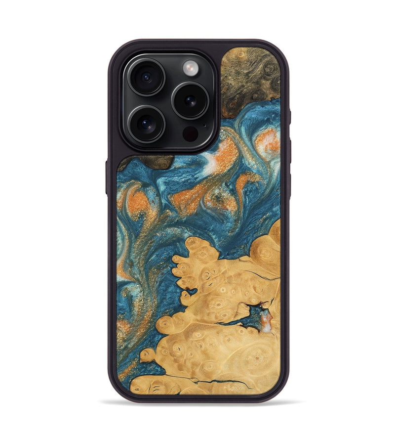 iPhone 15 Pro Wood Phone Case - Joao (Teal & Gold, 743464)