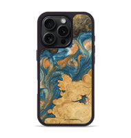 iPhone 16 Pro Wood Phone Case - Joao (Teal & Gold, 743464)