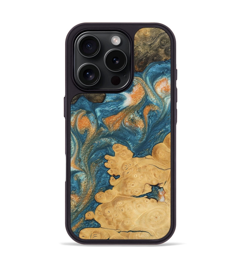 iPhone 16 Pro Wood Phone Case - Joao (Teal & Gold, 743464)