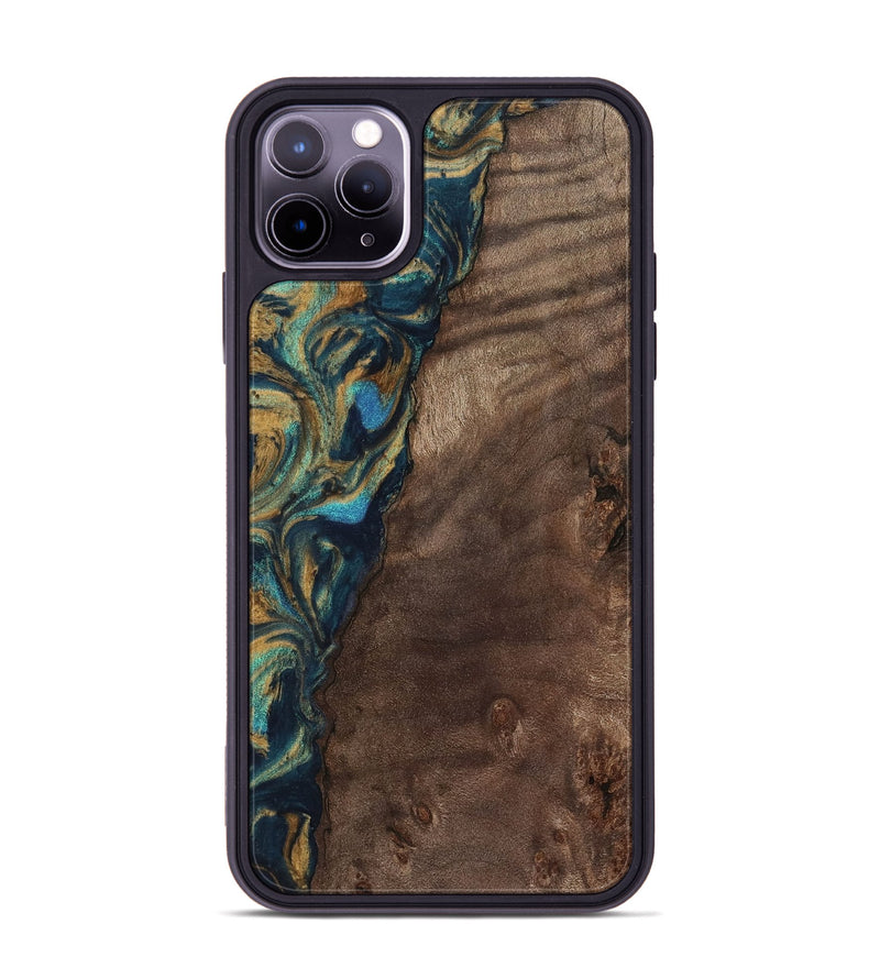 iPhone 11 Pro Max Wood Phone Case - Sonia (Teal & Gold, 743466)