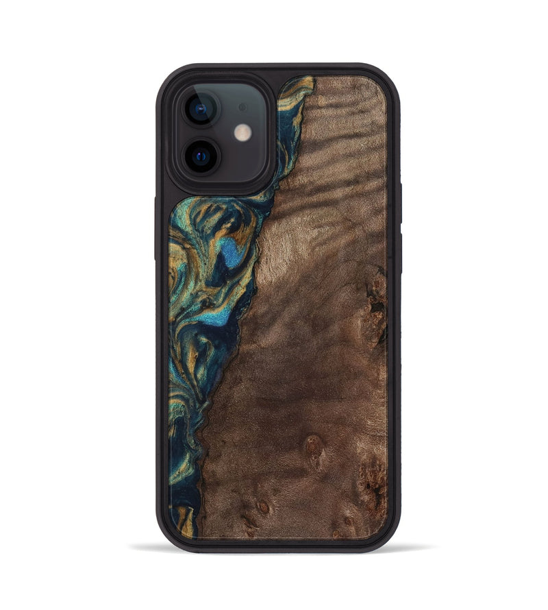 iPhone 12 Wood Phone Case - Sonia (Teal & Gold, 743466)