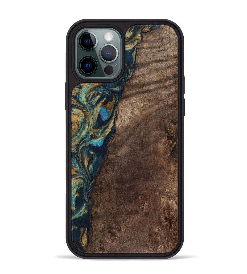 iPhone 12 Pro Max Wood Phone Case - Sonia (Teal & Gold, 743466)