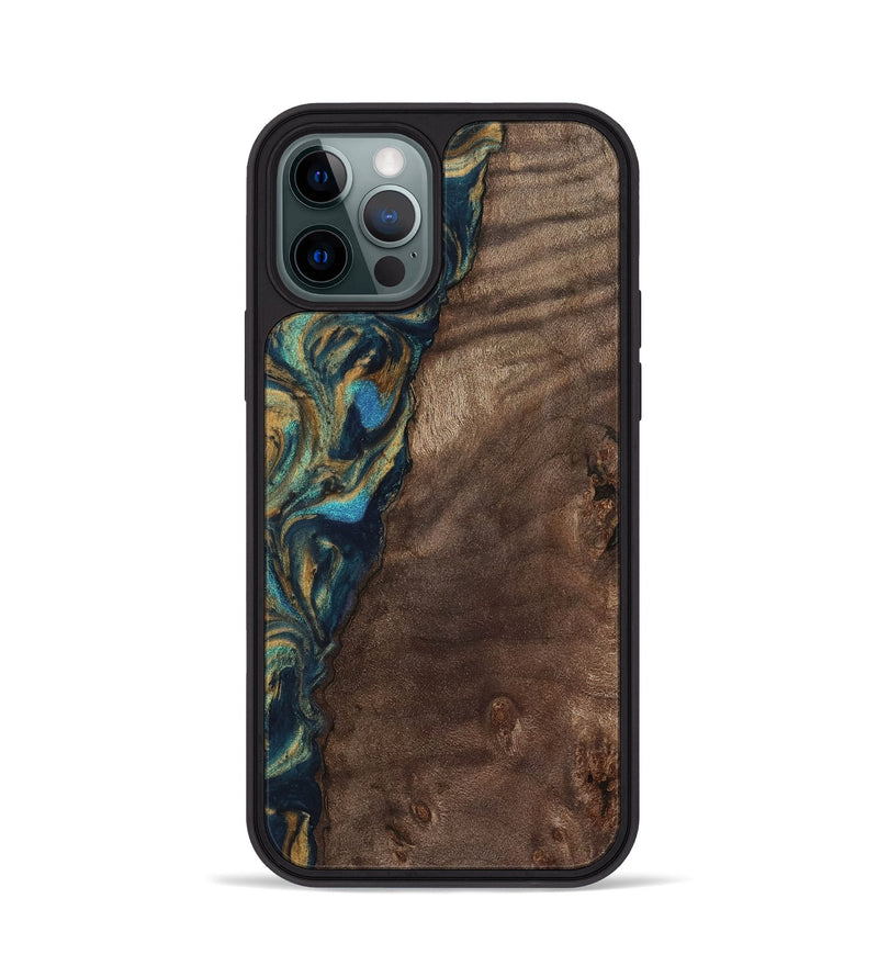 iPhone 12 Pro Wood Phone Case - Sonia (Teal & Gold, 743466)