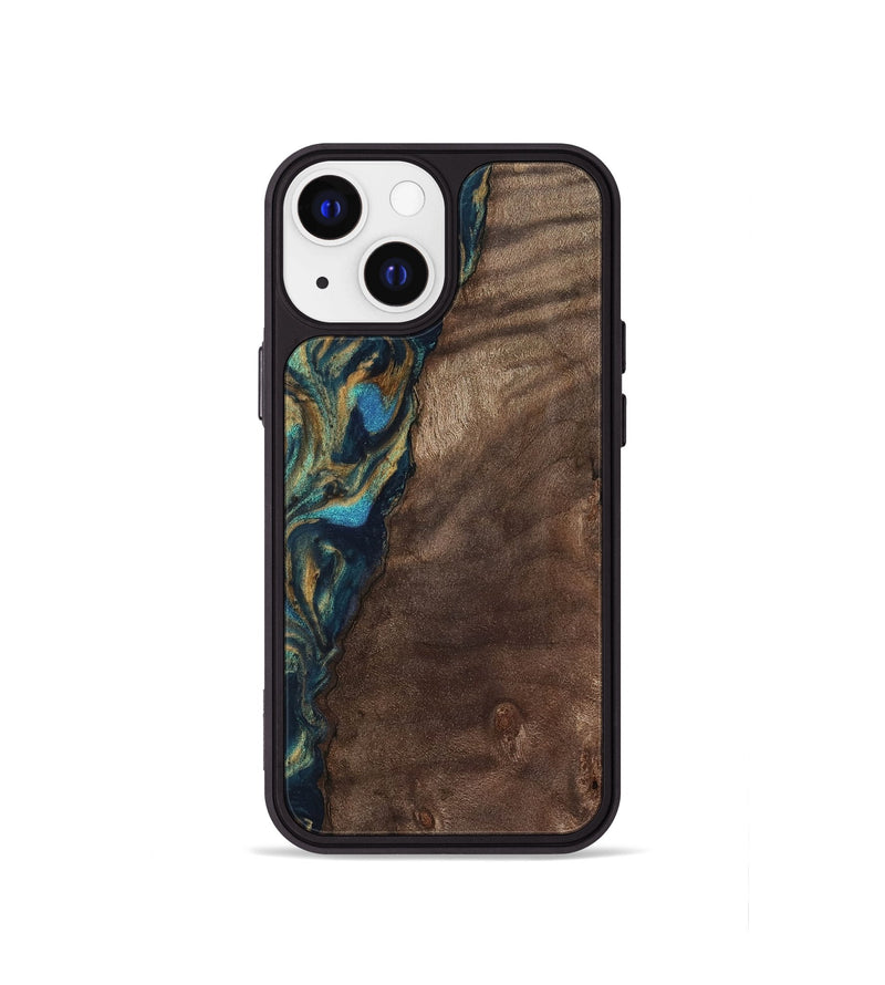 iPhone 13 mini Wood Phone Case - Sonia (Teal & Gold, 743466)