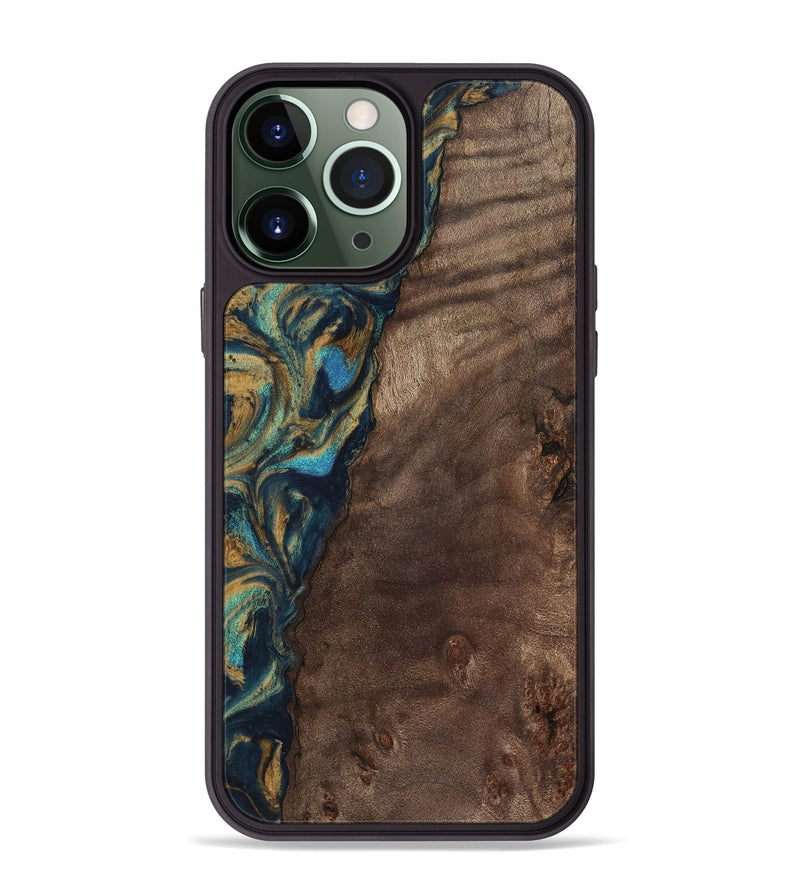 iPhone 13 Pro Max Wood Phone Case - Sonia (Teal & Gold, 743466)