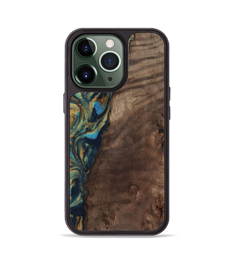 iPhone 13 Pro Wood Phone Case - Sonia (Teal & Gold, 743466)