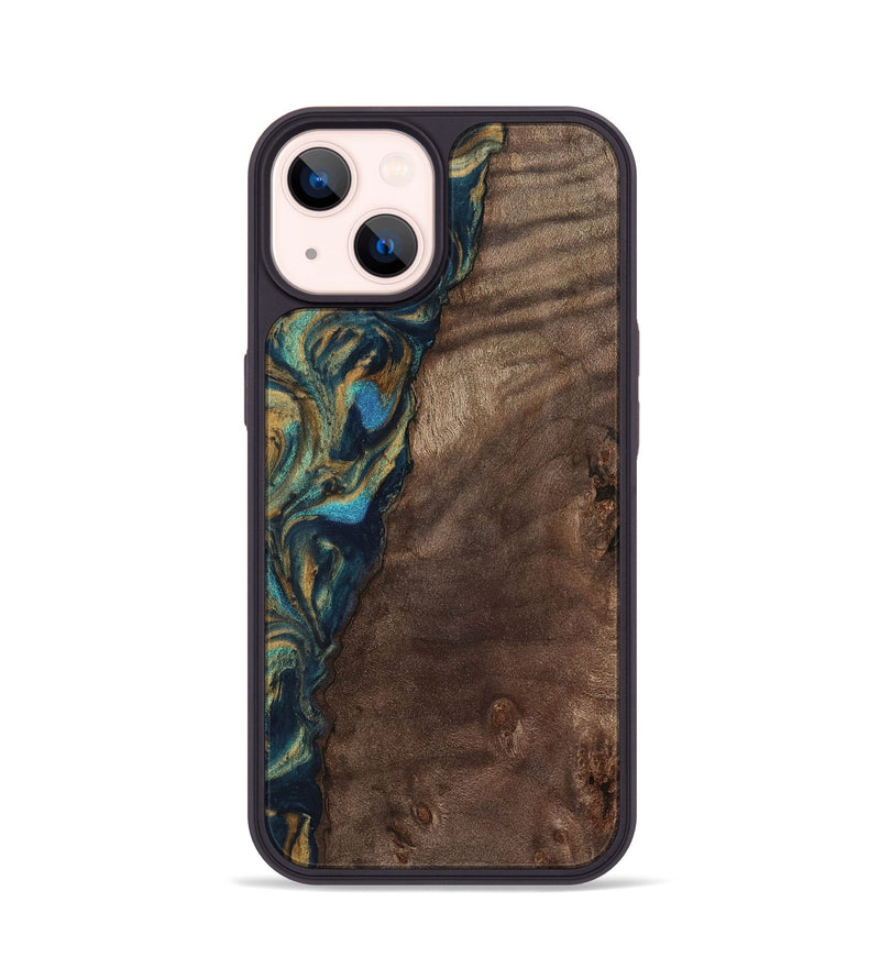 iPhone 14 Wood Phone Case - Sonia (Teal & Gold, 743466)