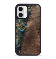 iPhone 16 Plus Wood Phone Case - Sonia (Teal & Gold, 743466)