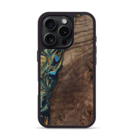 iPhone 16 Pro Wood Phone Case - Sonia (Teal & Gold, 743466)