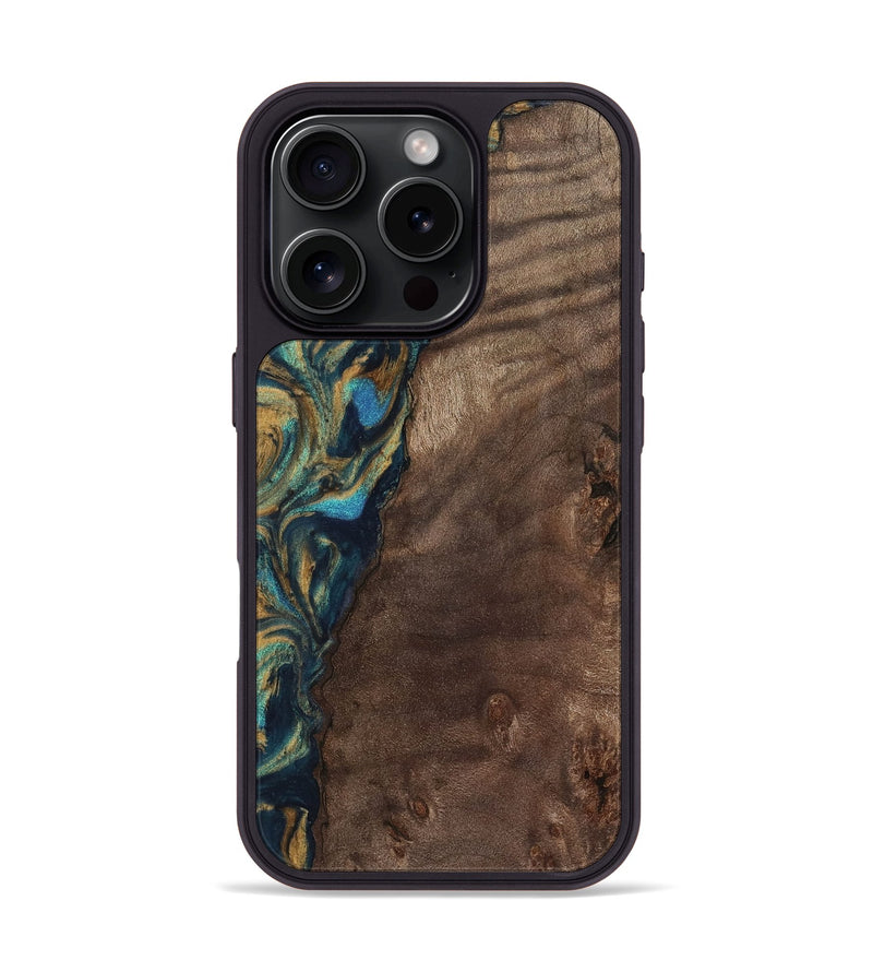 iPhone 16 Pro Wood Phone Case - Sonia (Teal & Gold, 743466)