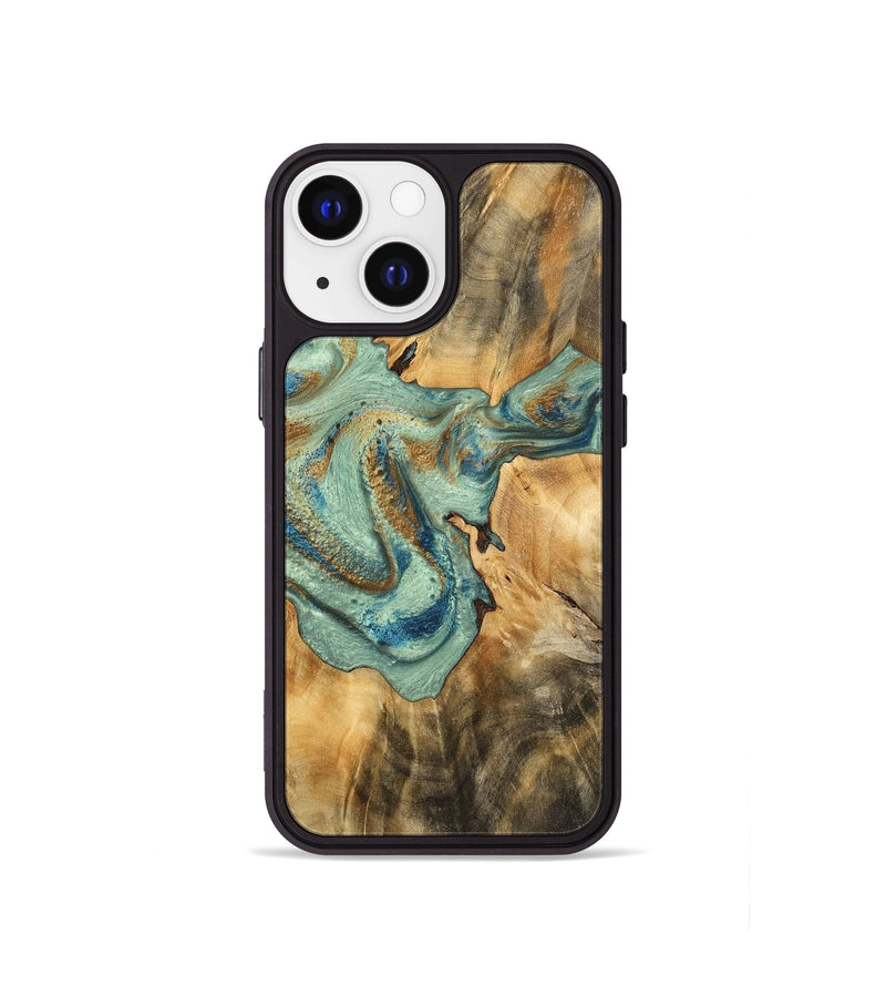 iPhone 13 mini Wood Phone Case - Zahir (Teal & Gold, 743864)