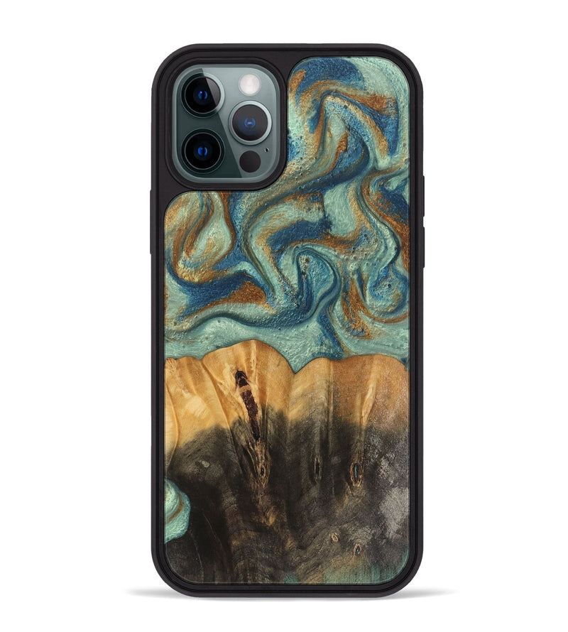 iPhone 12 Pro Max Wood Phone Case - Phillis (Teal & Gold, 743870)