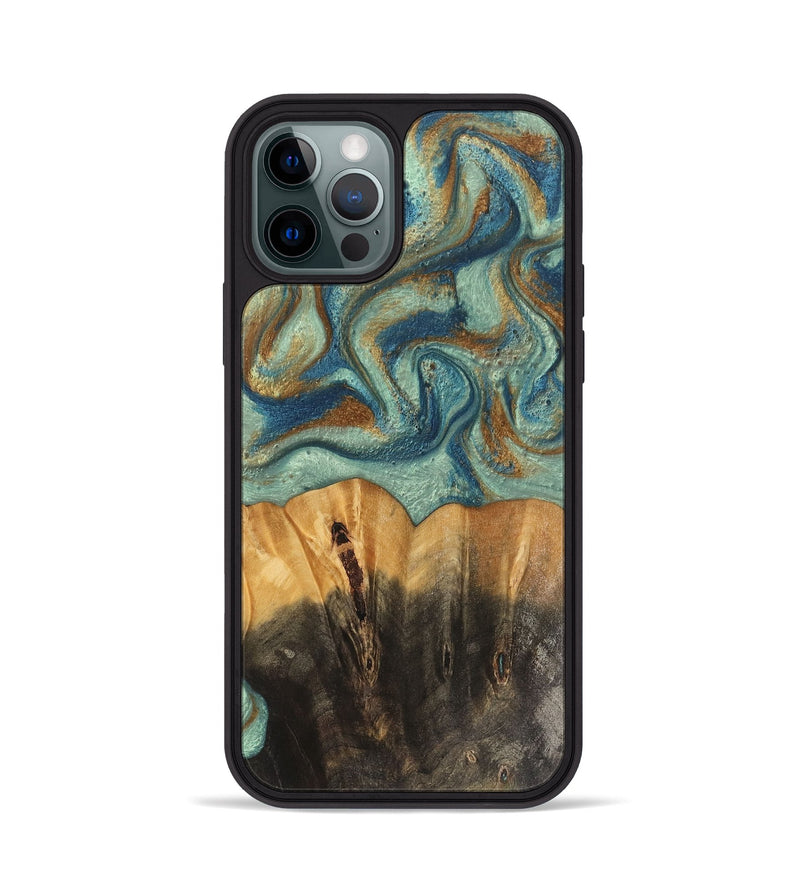 iPhone 12 Pro Wood Phone Case - Phillis (Teal & Gold, 743870)