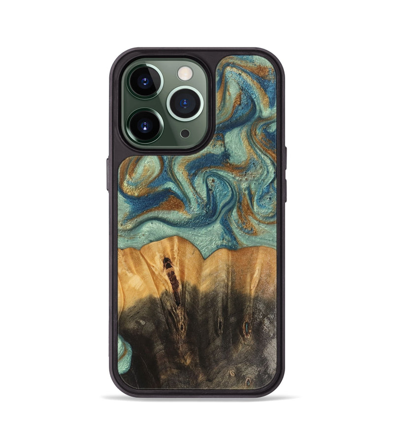 iPhone 13 Pro Wood Phone Case - Phillis (Teal & Gold, 743870)