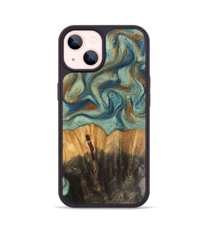 iPhone 14 Wood Phone Case - Phillis (Teal & Gold, 743870)