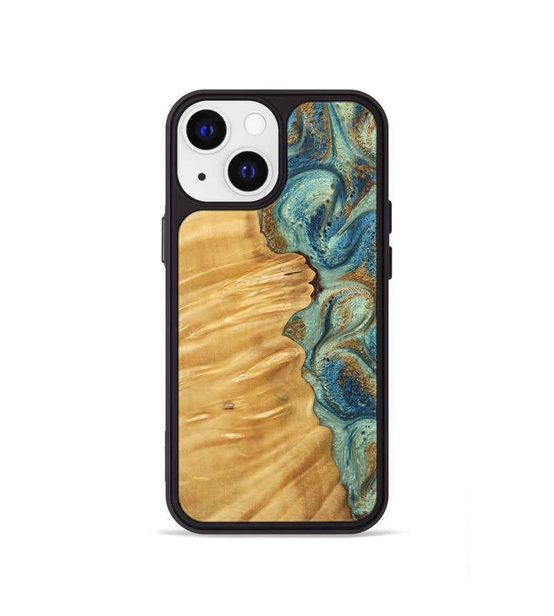 iPhone 13 mini Wood Phone Case - Loella (Teal & Gold, 743878)