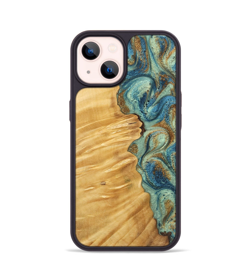 iPhone 14 Wood Phone Case - Loella (Teal & Gold, 743878)