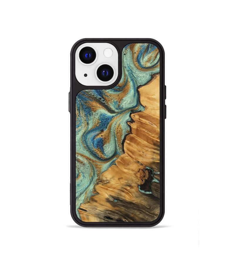 iPhone 13 mini Wood Phone Case - Halsey (Teal & Gold, 743882)