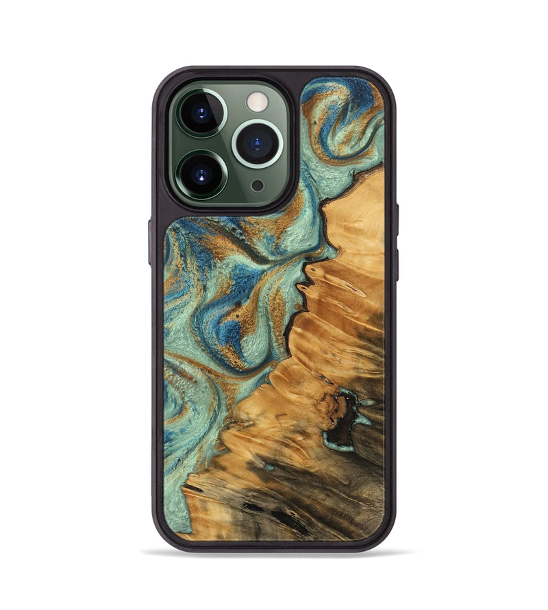 iPhone 13 Pro Wood Phone Case - Halsey (Teal & Gold, 743882)