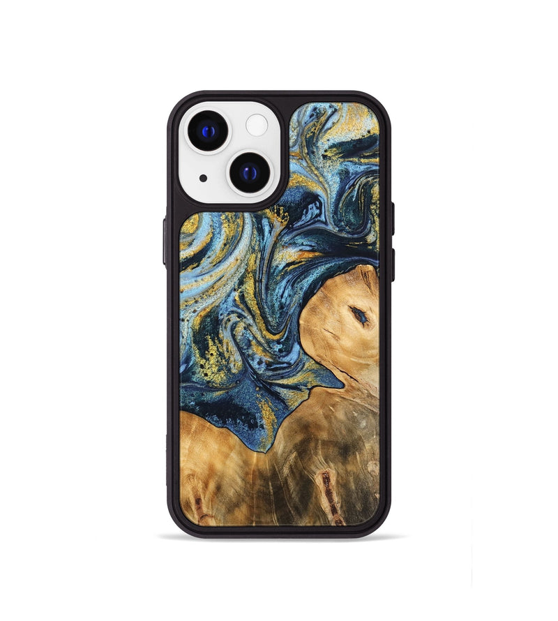 iPhone 13 mini Wood Phone Case - Babb (Teal & Gold, 743884)