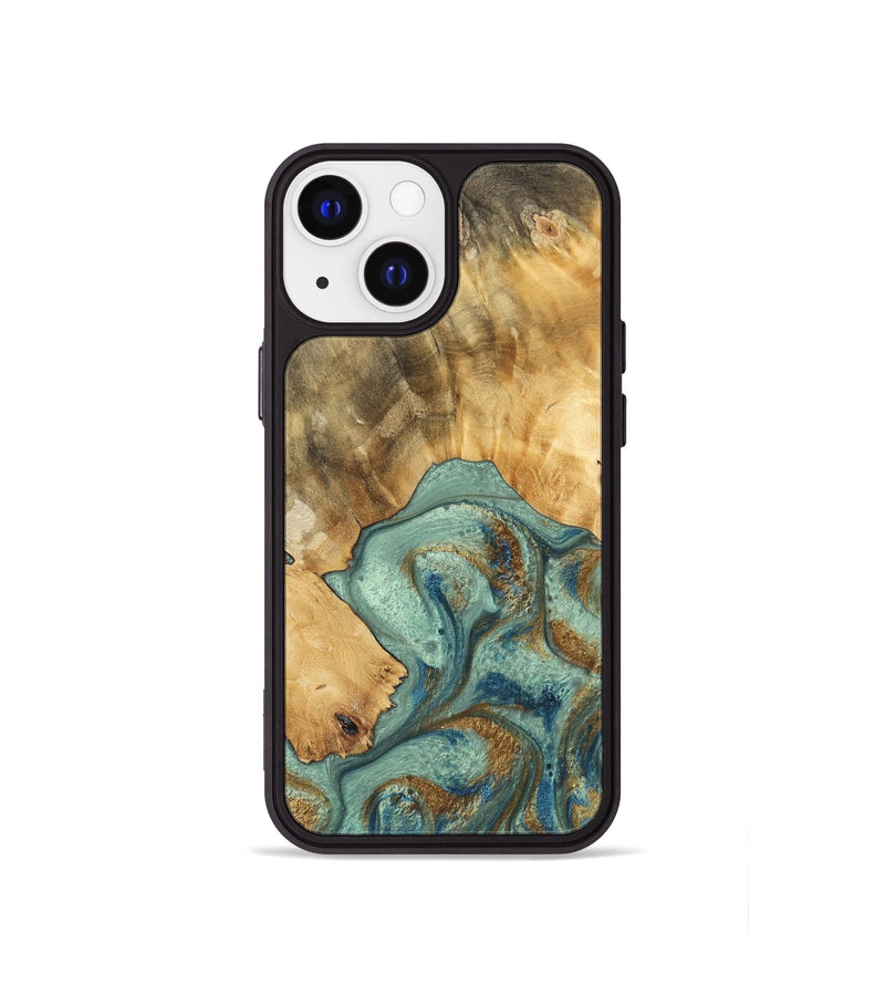 iPhone 13 mini Wood Phone Case - Siham (Teal & Gold, 743890)