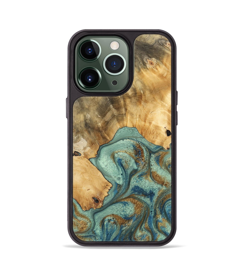 iPhone 13 Pro Wood Phone Case - Siham (Teal & Gold, 743890)