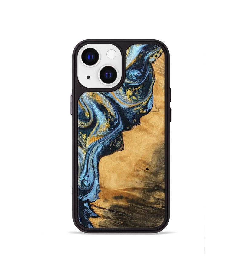 iPhone 13 mini Wood Phone Case - Sherry (Teal & Gold, 743895)