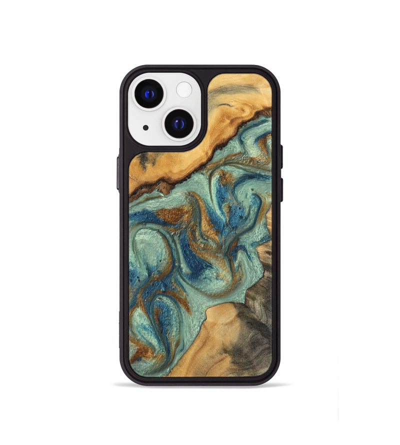 iPhone 13 mini Wood Phone Case - Dallas (Teal & Gold, 743897)