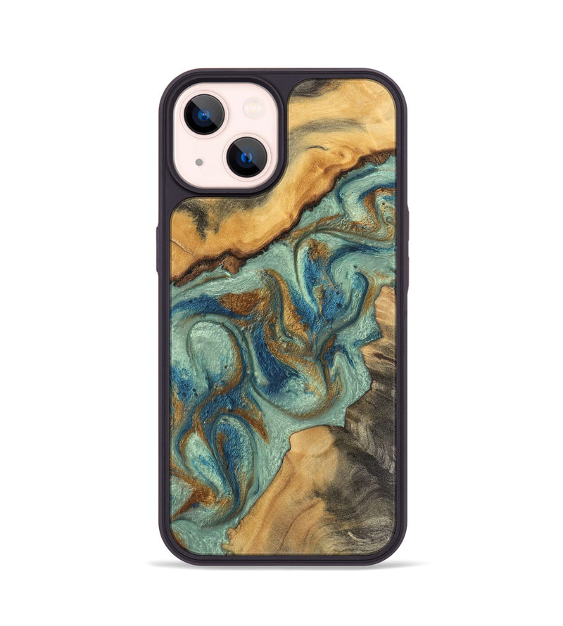 iPhone 14 Wood Phone Case - Dallas (Teal & Gold, 743897)